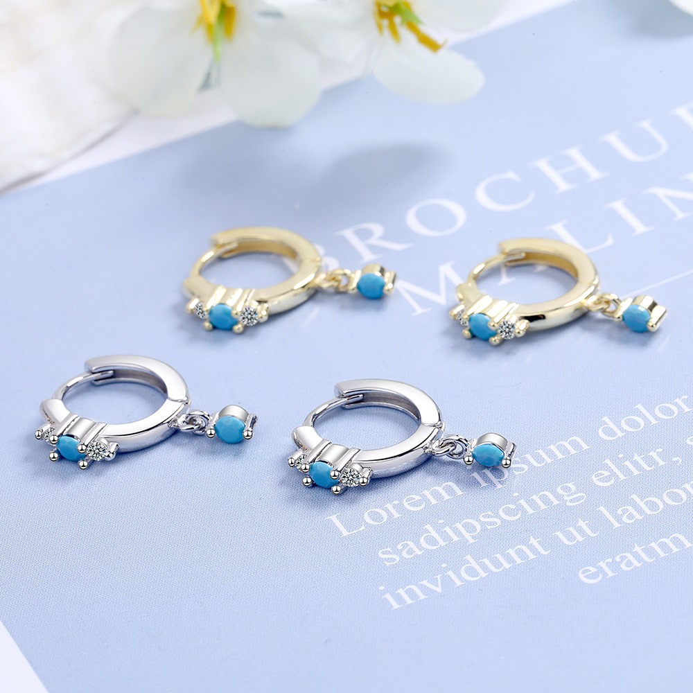 Women's Round Huggie Small Hoop Earrings with Gold Bead Pendant